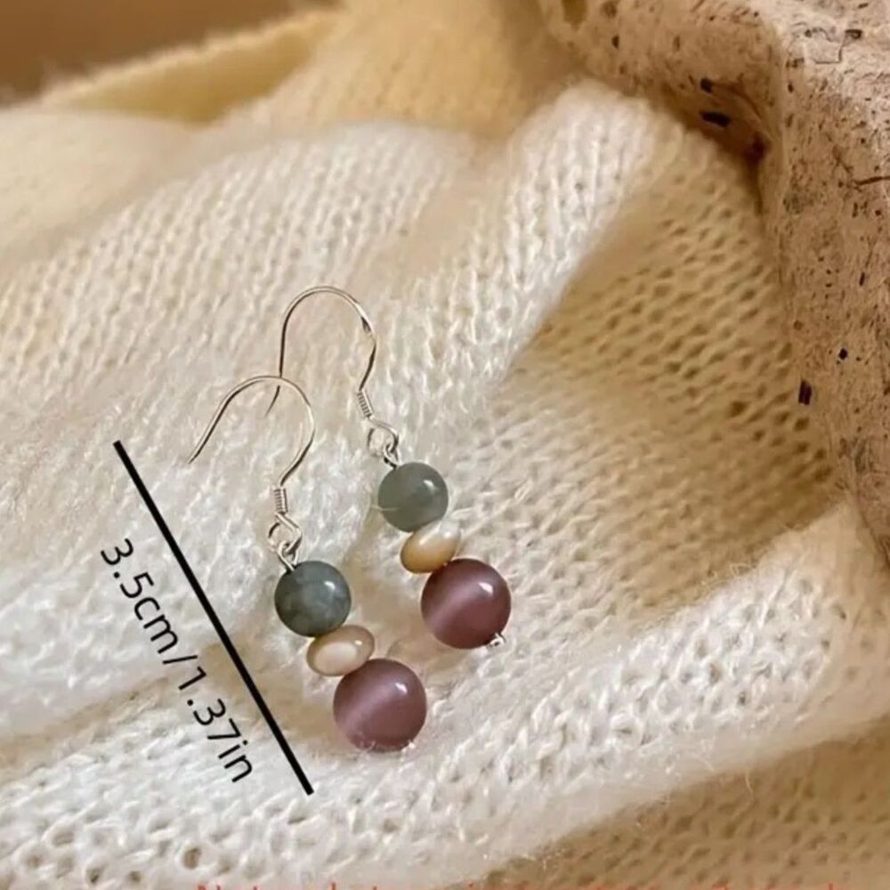 Handcrafted Beaded Drop Earrings Dainty Round Tassel Dangle Charm Lightwght Boho - Picture 3 of 4